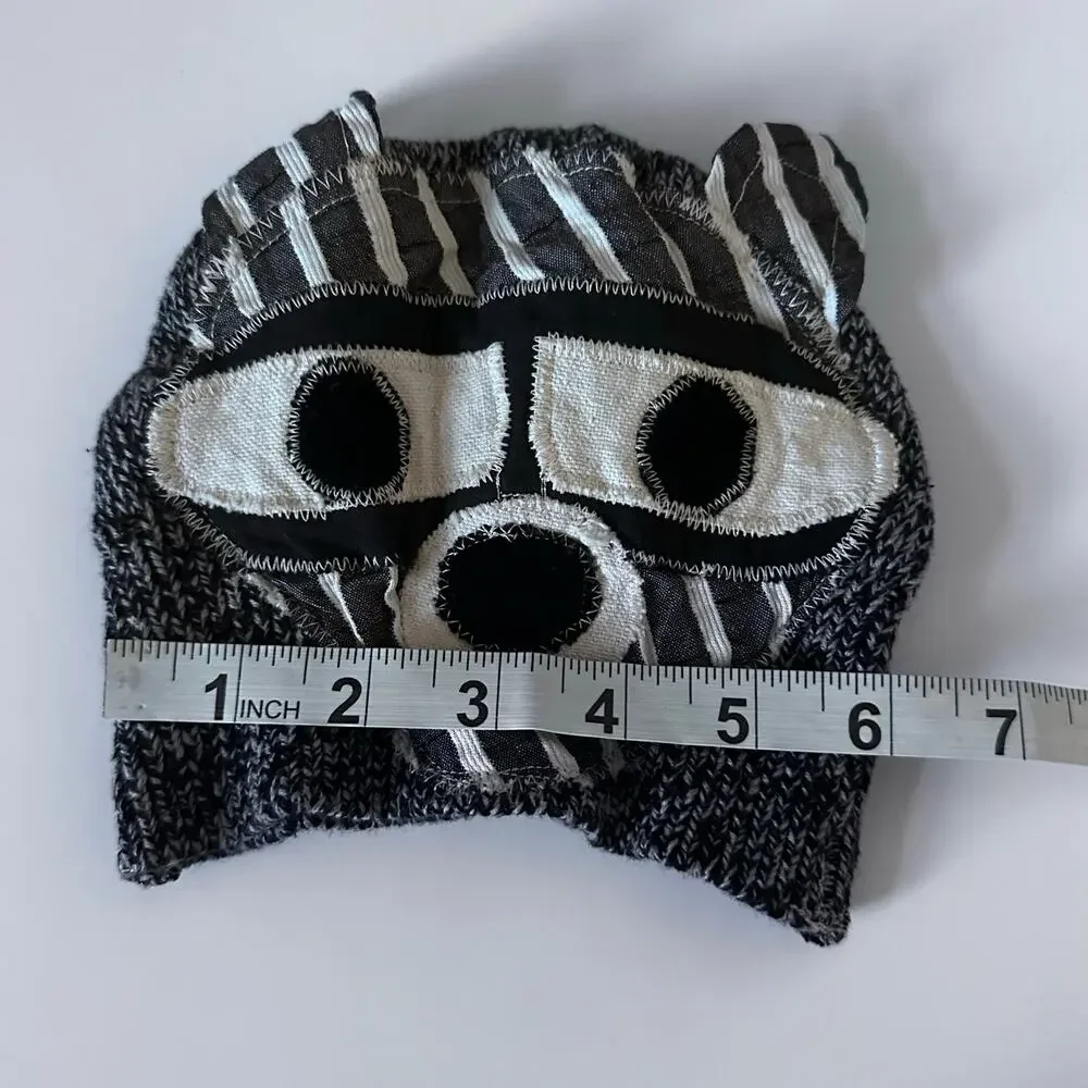 Raccoon Appliqué Beanie Hat - Black and Gray - Fits 4-6